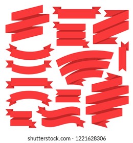 Red ribbons and banners. Vector ribbons set. Modern graphic elements. Flat design. Vector banners set