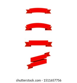 red ribbons banners with yellow lines. christmas red ribbons banners isolated on white background. collection of four red ribbons in trendy flat christmas design. empty christmas banners. eps10
