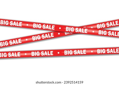 Red ribbons for BIG Sale vector set.  ribbons for Big Sale. Template with crossing realistic tapes for Black Friday, discount. Stripes with border for sale.