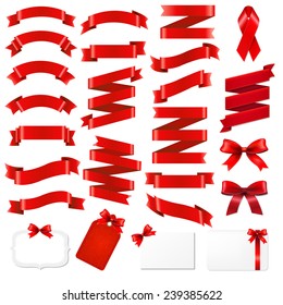 Red Ribbons Big Set With Gradient Mesh, Vector Illustration