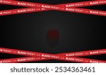 Red ribbons for the Black Friday sale on a black background. Crossed ribbon with Black Friday sale lettering. Discount area ribbons with a background for an advertisement, online store, or website.