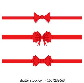 red ribbons, red bows for gift and card decoration