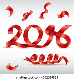 Red ribbons celebration vector number new year 2016