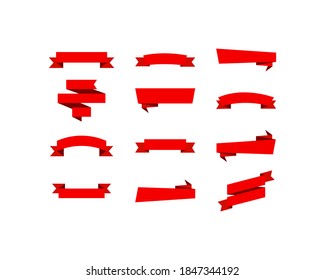 Red Ribbons. Christmas Red Ribbons, isolated. Collection of 13 Red Ribbons in trendy flat Xmas design. Empty Christmas Banners. Banners for your design. Vector illustration