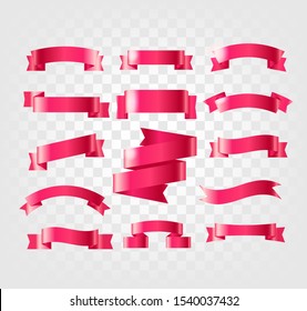 Red ribbons collection isolated on transparent 
