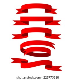 Red ribbons collection isolated on white background. Vector illustration