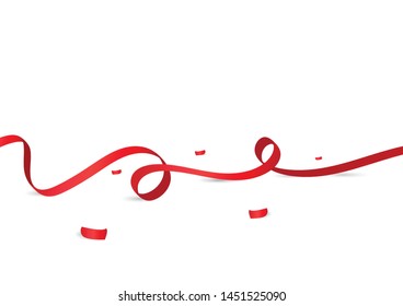 Red ribbons with confetti paper on floor, white background, celebrate, party, rewards, sales and promotion surprise vector