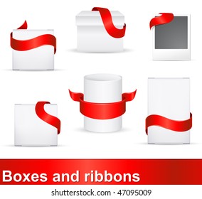 red ribbons as distinction signs on products