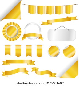 Red Ribbons, flag and labels Set isolated On White Background. Vector Illustration for your design