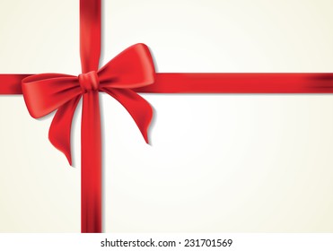 Red ribbons and greeting card, bows, Vector, gift