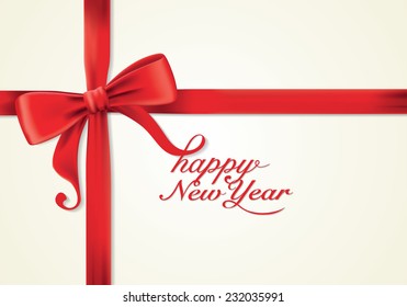 Red ribbons and greeting card, bows, Vector, happy New Year
