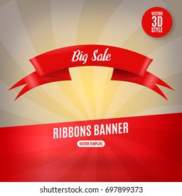 Red ribbons horizontal banner isolated vector illustration
