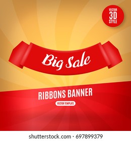 Red ribbons horizontal banner isolated vector illustration