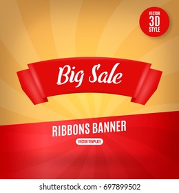 Red ribbons horizontal banner isolated vector illustration