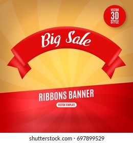 Red ribbons horizontal banner isolated vector illustration