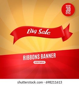 Red ribbons horizontal banner isolated vector illustration