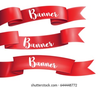 Red ribbons horizontal banners set flat isolated on on the white background, vector illustration