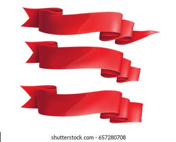 Red ribbons horizontal banners set flat isolated on on the white background vector illustration