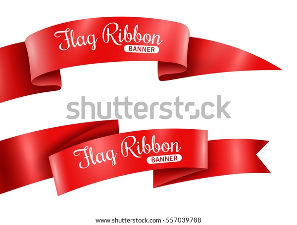 赤いリボンの横断幕セットの平らな分離型ベクターイラスト のベクター画像素材 ロイヤリティフリー