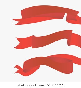 Red ribbons horizontal collection. Banners vector set