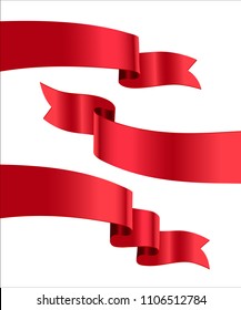 Red ribbons isolated on white background. Vector design elements.