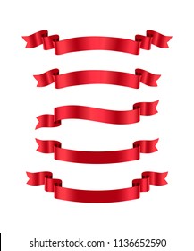 Red ribbons isolated on white background. Vector design elements.