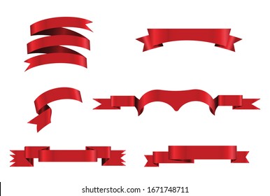 Red ribbons isolated on white background.Vector ribbon banners