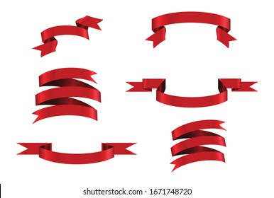 Red ribbons isolated on white background.Vector ribbon banners