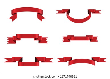 Red ribbons isolated on white background.Vector ribbon banners