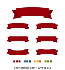 Red Ribbons Isolated on White Background, Four Colors,t Merry Christmas and Happy New Year  , Banner, Vector Illustration 