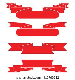 red ribbons, label banner vector set