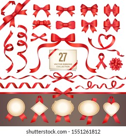 Red Ribbons and labels Set, Vector Illustration