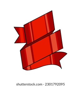 Red ribbons, label,shiny decorative wave banner elements.