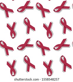 Red ribbons pattern. Symbol of World AIDS Day. Poster, awareness, disease, treatment, blood. Vector.