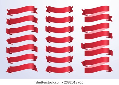 Red ribbons, pennant flag set vector. Colorful labels, price tags, banners for bookmark, vintage ribbon, retro strap, band isolated set of vector is presented.