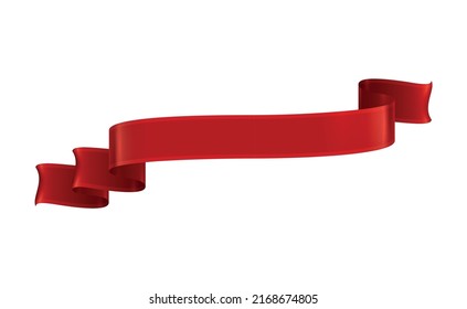 Red ribbons realistic composition with colourful isolated image of festive reel shape on blank background vector illustration