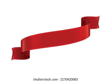 Red ribbons realistic composition with colourful isolated image of festive reel shape on blank background vector illustration