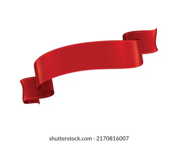 Red ribbons realistic composition with colourful isolated image of festive reel shape on blank background vector illustration