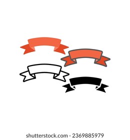 Red ribbons set for banner icon. vintage wave ribbon for your promotion, sale tag, business badge outline style silhouette vector illustration. design on white background. EPS10