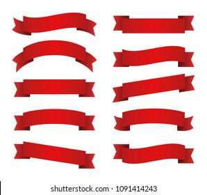 Red ribbons set. Red banners. Vector illustration