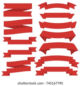 Red Ribbons Set. Collection of decorative banner design elements. vector