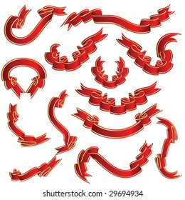 Red ribbons set. Collection of vector temlates.