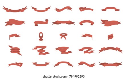 Red ribbons set for decoration and text.