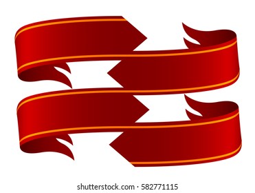 Red ribbons set. Design label scroll blanks. Vector set