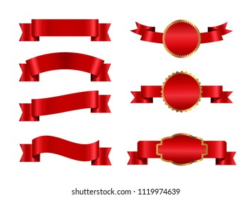 Red Ribbons Set isolated On White Background. Vector Illustration EPS10