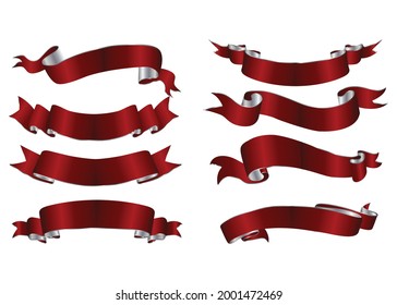 Red Ribbons Set, Isolated On White Background, Vector Illustration