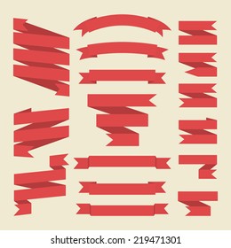 Red ribbons set isolated on background.Vector.Flat style