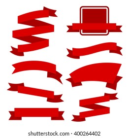 Red Ribbons Set isolated On White Background. Vector Illustration