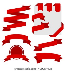 Red Ribbons Set isolated On White Background. Vector Illustration