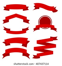 Red Ribbons Set isolated On White Background. Vector Illustration